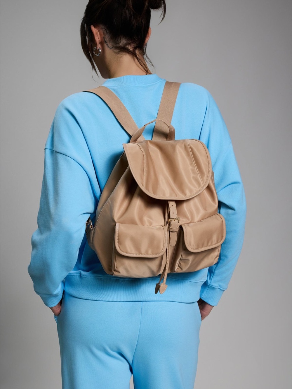 Year of Ours x FFG Women's Taupe Nylon Backpack with Front Pockets